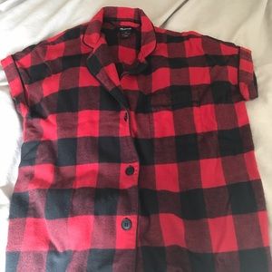 Madewell Black and Red Flannel Short Sleeved Top